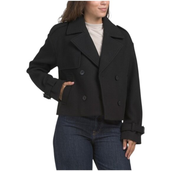 BCBGMAXAZRIA Faux Wool Cropped Double Breasted Coat - Picture 1 of 2